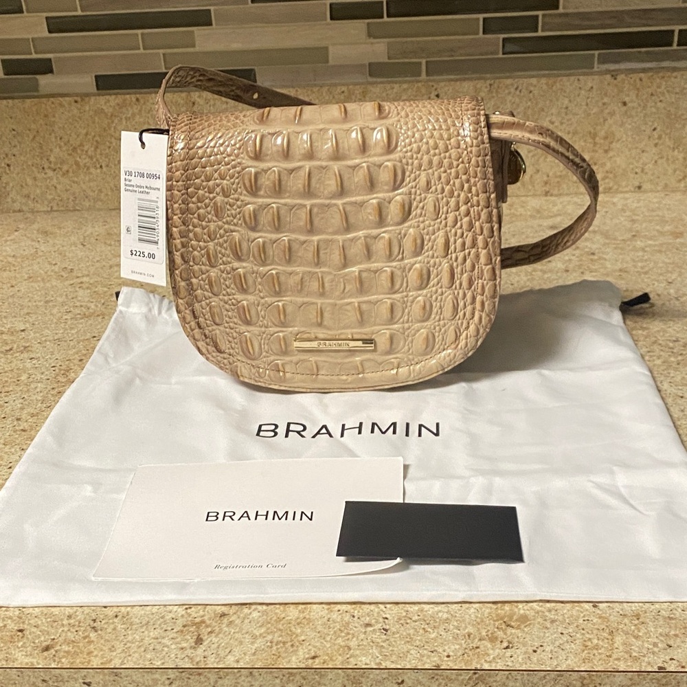 Brahmin Beige Crocodile Embossed Crossbody Bag